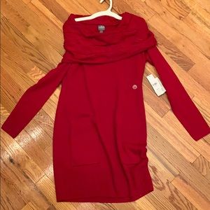 Red off the shoulder sweater dress